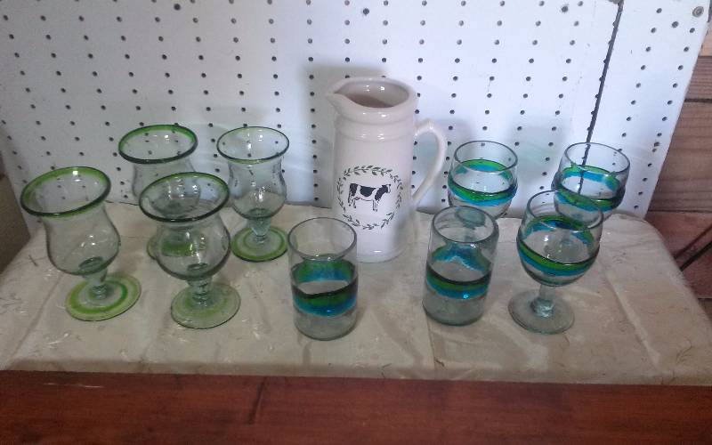 lot 261 image: Lot - Cow Pitcher, Heavy GreenBlue Glassware