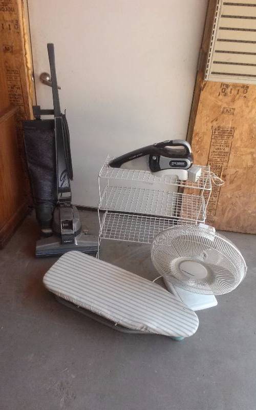 lot 267 image: Lot - Fan, Shelf, Ironing Board, Kirby Vaccuum