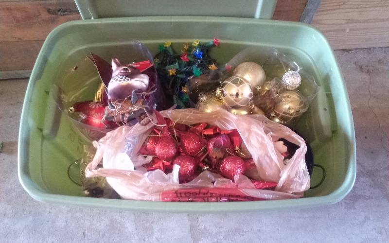 lot 288 image: Lot - Tote with Misc Christmas Ornaments