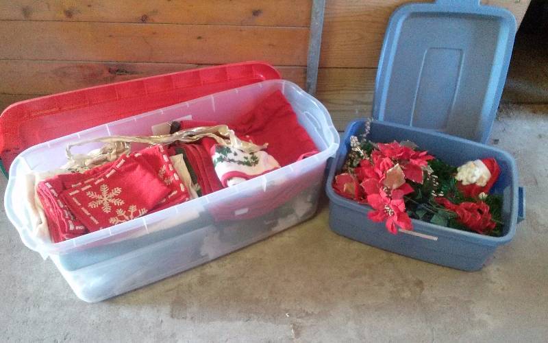 lot 290 image: Lot - (2) Totes with Misc Christmas Dcor