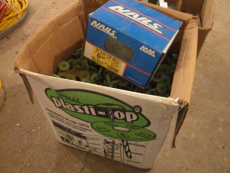 lot 44 image: Plastic Cap Nails, Joist Hangers, & Misc