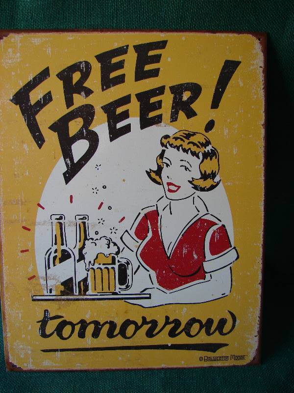 lot 150 image: FREE BEER TOMORROW tin sign.