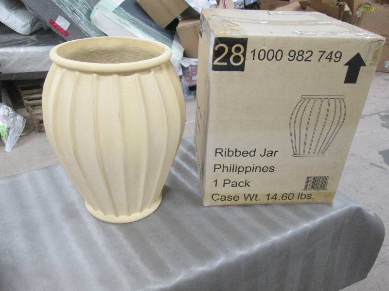 Lot of 2 Large Ribbed Jar Planters ...