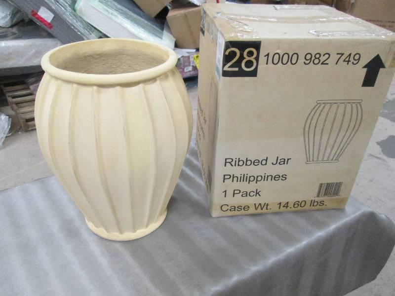 Lot of 2 Large Ribbed Jar Planters ...