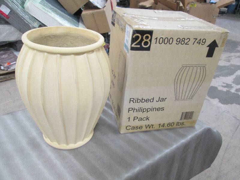 Lot of 2 Large Ribbed Jar Planters ...