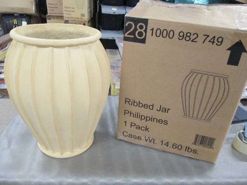 Lot of 2 Large Ribbed Jar Planters ...