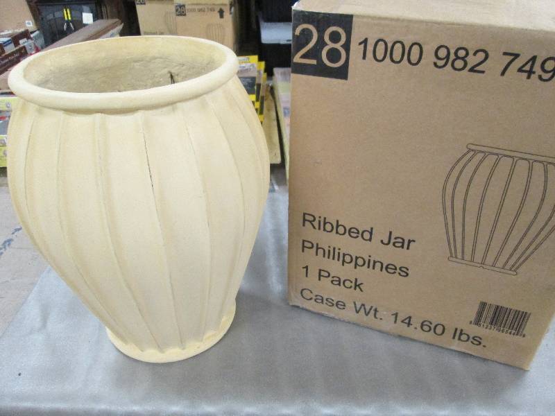 Lot of 2 Large Ribbed Jar Planters ...