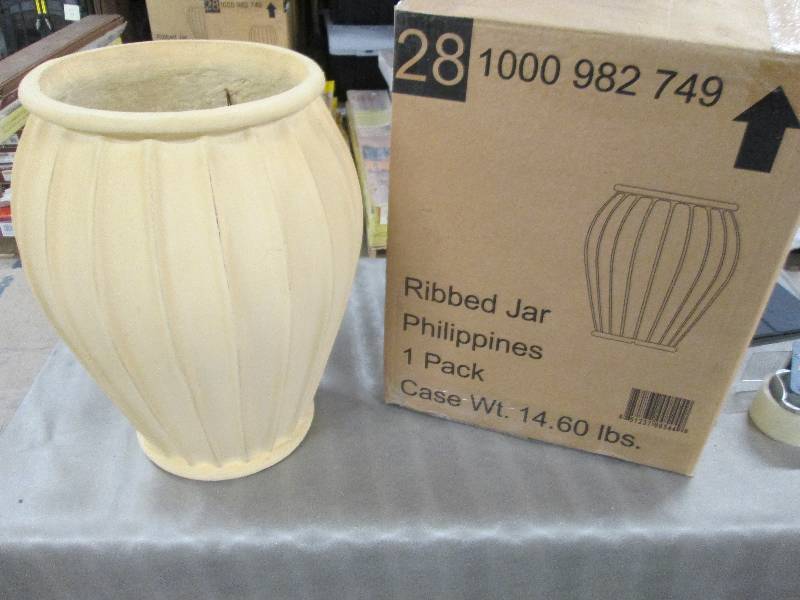 Lot of 2 Large Ribbed Jar Planters ...