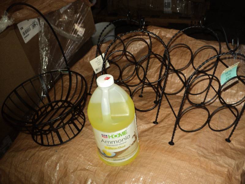 bottle of ammonia, 2 wine holders, ...