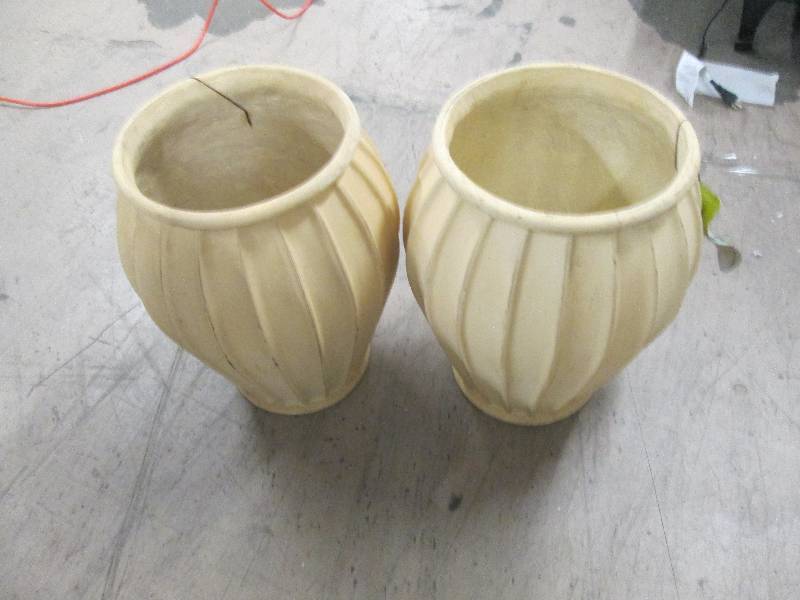 Lot of 2 Large Ribbed Jar Planters ...
