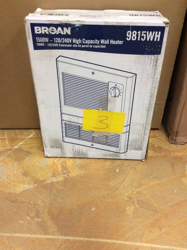 lot 3 image: Broan 11-916 in. 1500-Watt High Capacity Fan-Forced Wall Heater