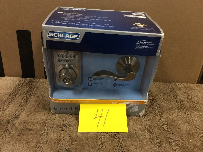 lot 41 image: Schlage Camelot Satin Nickel Keypad Combo Pack With Accent Lever New
