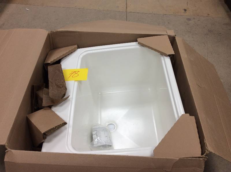 lot 78 image: Swan 25 in. x 22 in. x 13-916 in. Solid Surface Utility Sink damage in corner
