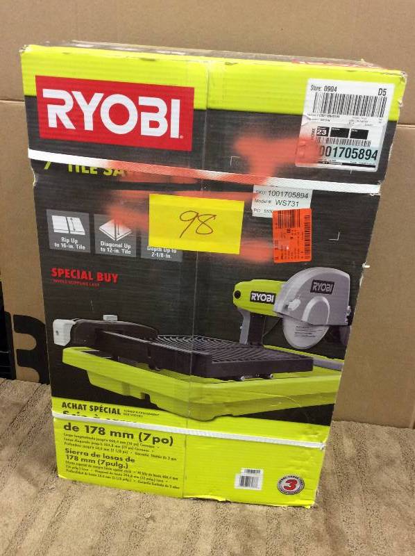 lot 98 image: Ryobi 7 in. Overhead Wet Tile Saw New