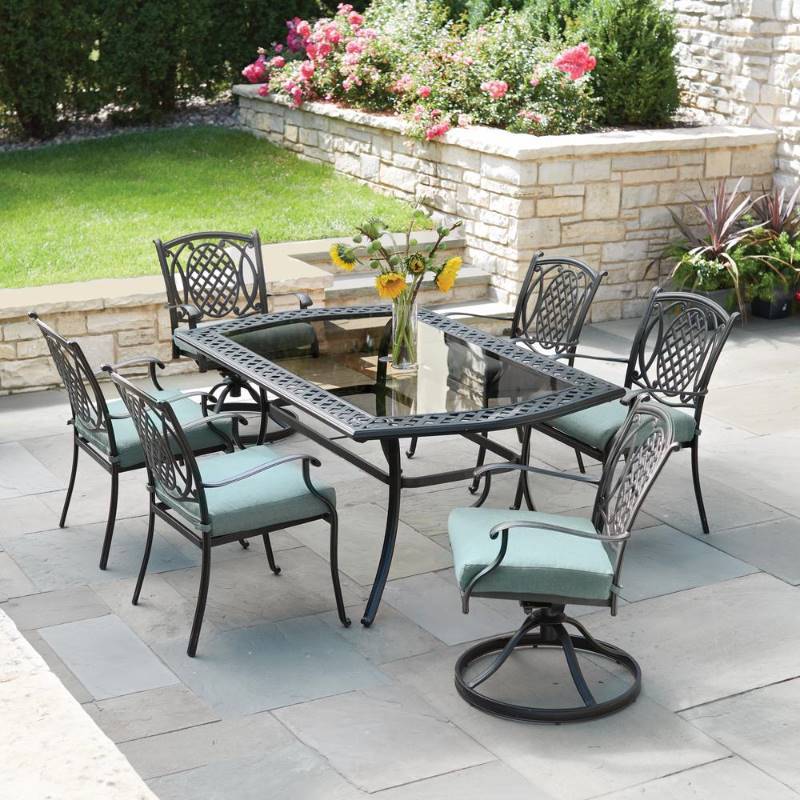 Hampton Bay Belcourt 7 Piece Metal Outdoor Dining Set With Spa