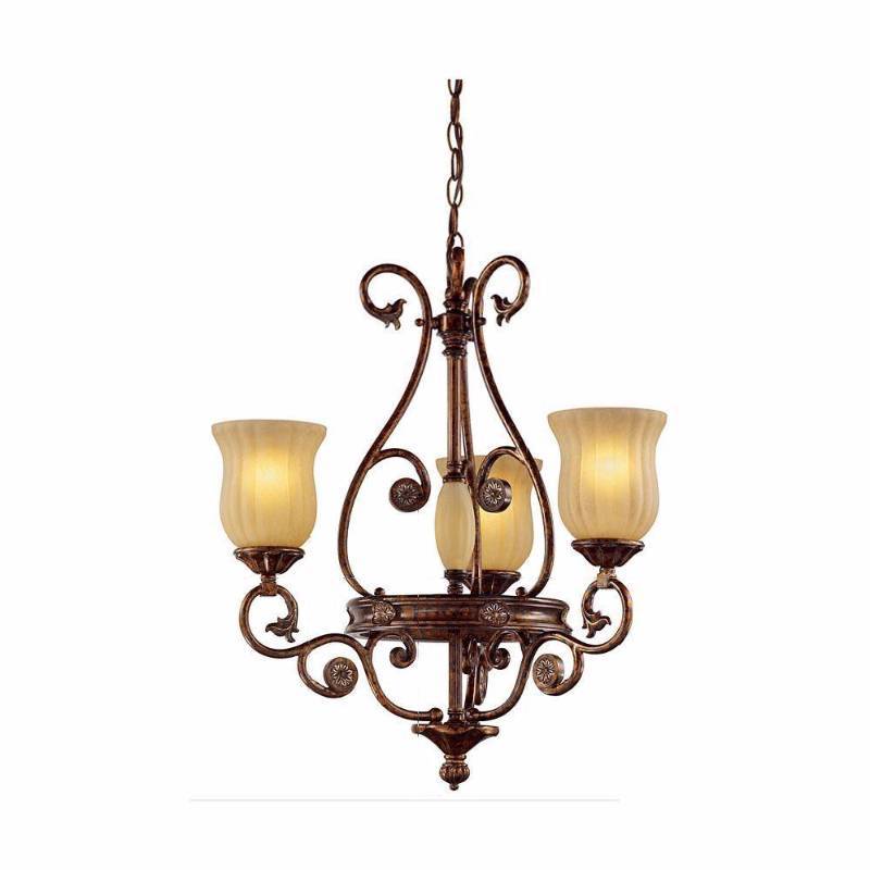 lot 42 image: hampton Bay Freemount collection 3 light hanging antique bronze chandelier