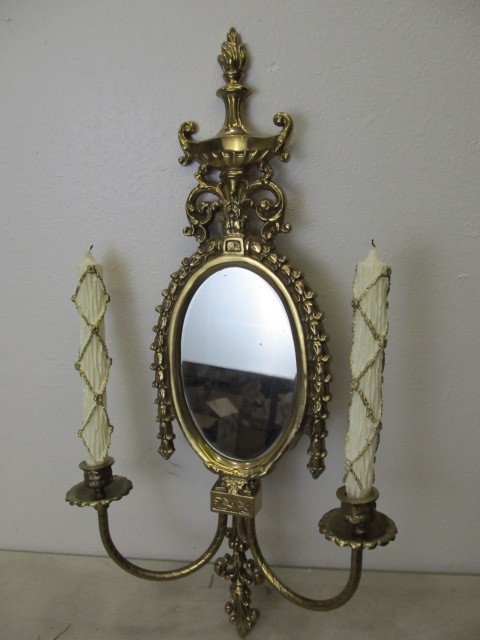 lot 70 image: Vintage Solid Brass Wall Sconce Candle Holder