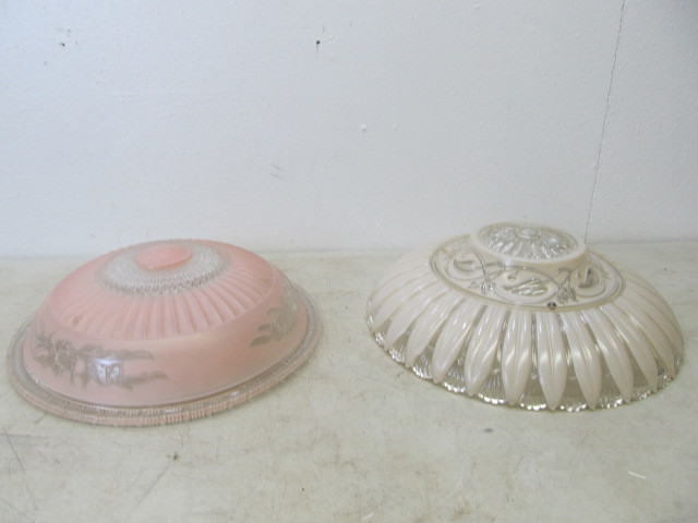 lot 91 image: 2 Vintage Ornate Glass Ceiling Light Fixture Shades