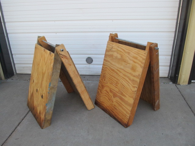lot 123 image: Pair of Heavy Duty Folding Wood Sign Boards