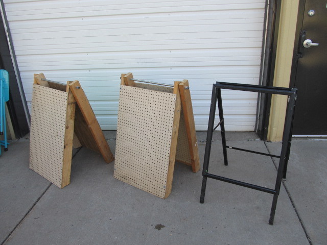 lot 124 image: Folding Wood & Metal Sign Boards 