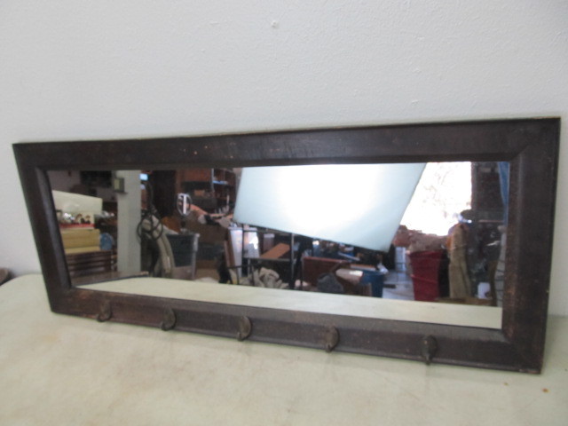 lot 126 image: Rustic Wood Wall CoatHat Rack wMirror