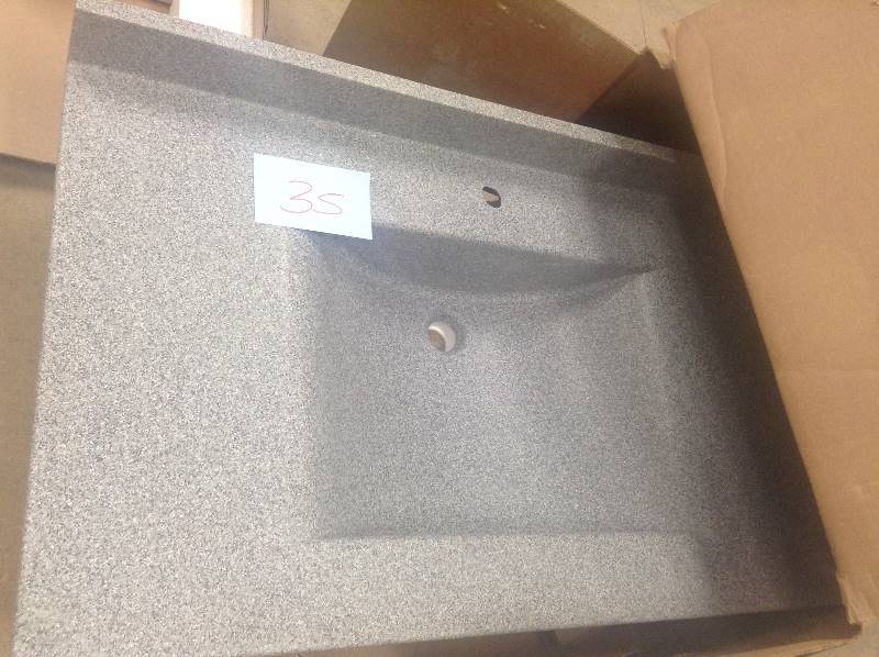 Swan Contour 37 in. W x 22 in. D x 10-14 in. H Solid-Surface Vanity Top in Gray Granite with Gray Granite Basin
