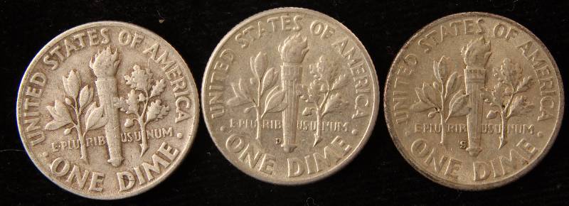 GROUP OF 3 SILVER ROOSEVELT DIMES 1951P, 1951D & 1951S