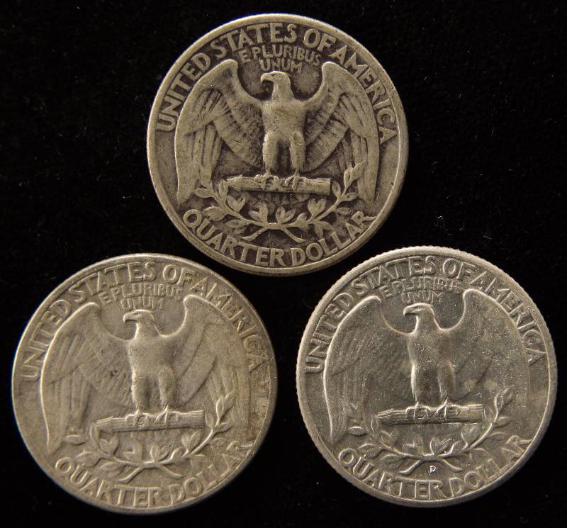 GROUP OF 3 WASHINGTON SILVER QUARTERS 1932 VG, 1946 AU, & 1946-D AU