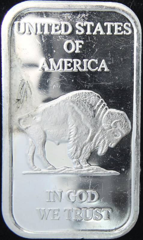 1 TROY OZ. .999 FINE SILVER BAR INDIAN BUFFALO DESIGN
