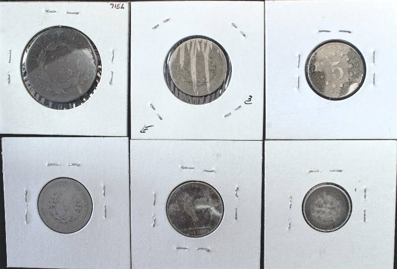 GROUP OF 6 COINS 1831 LG 1C, 1868, 1883, 1894 & 1918D 5C & 1892 10C