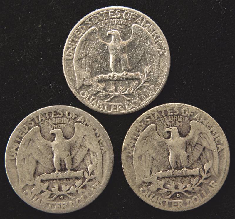 GROUP OF 3 WASHINGTON SILVER QUARTERS 1941P, 41D & 41S