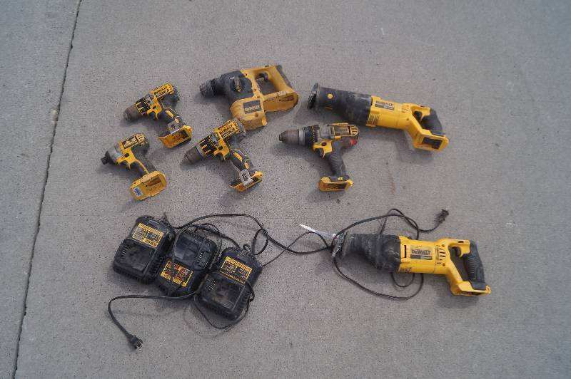 Tote of DeWalt Cordless Tools