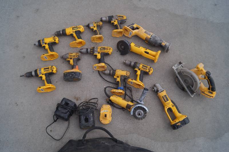 Tote of DeWalt Cordless Tools