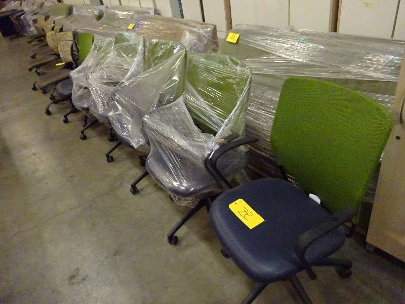 Six Blue and Green Mesh Back Office Chairs