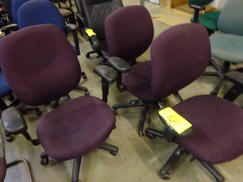 Three Purple Cloth Office Chairs