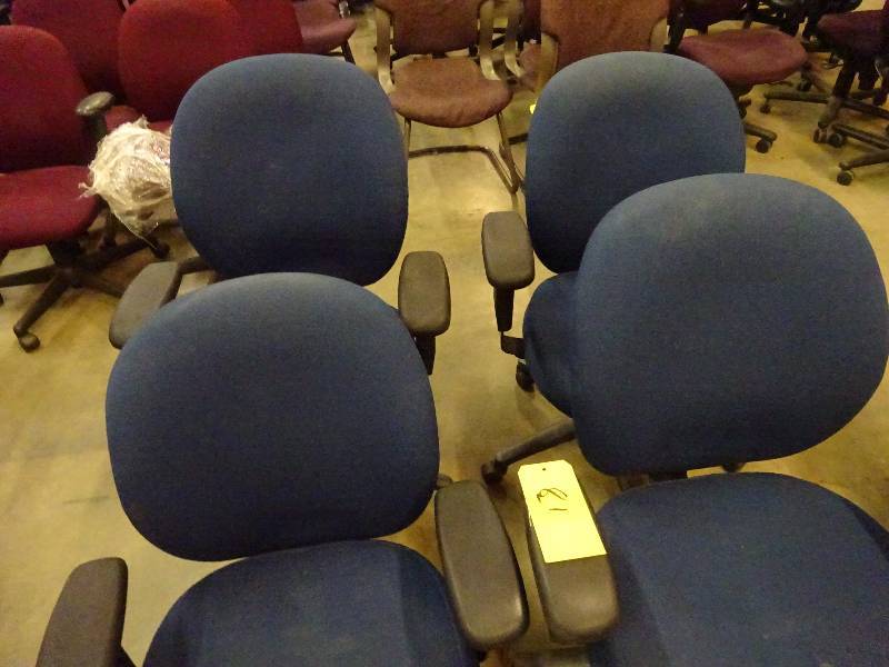 Four Blue Cloth Office Chairs With Arms