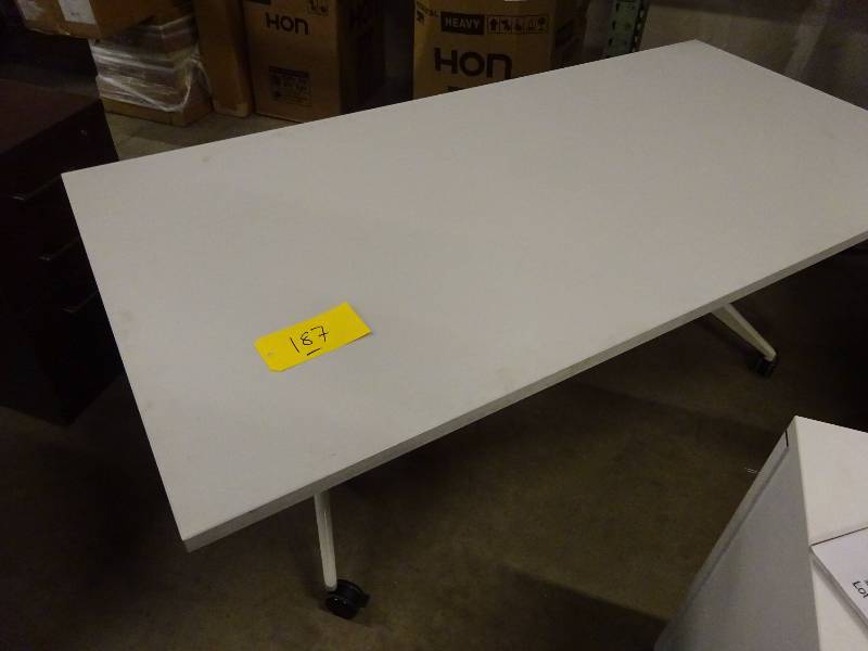 White Wheeled Flip Top Table
