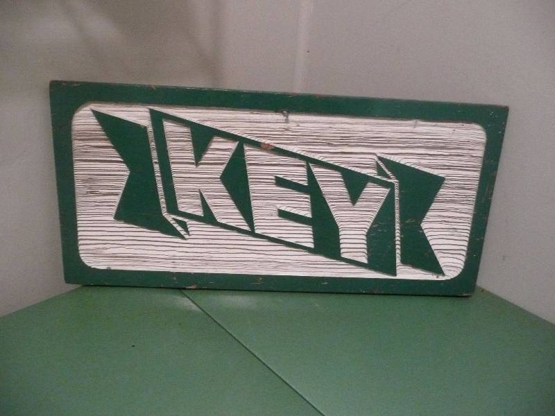 Very Rare Antique Keys Overalls Wood Advertising Sign - Very Cool Piece - Approx 24wide 12high
