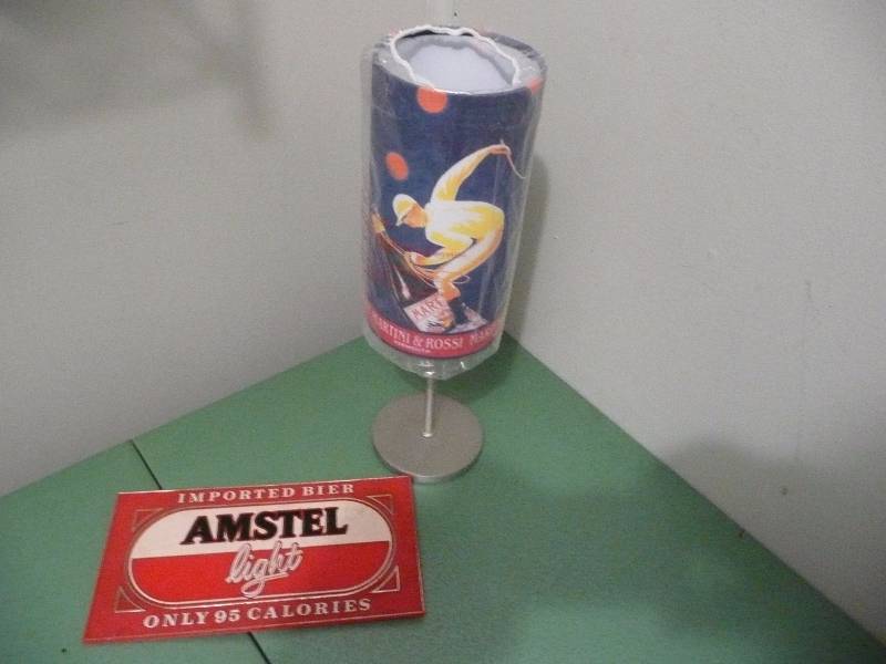 NOS Martini & Rossi Candle Lit Light (Never Used, Cool Piece) & Vintage Amstel Light Sign