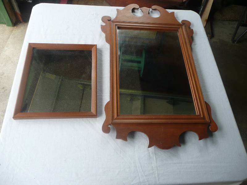 lot 18 image: 2 Vintage Solid Wood Mirrors - 1 Very Unique Folk Art Type - See Pictures