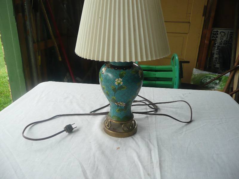 lot 22 image: Vintage Blue Mosaic Metal Table Lamp With New Shade