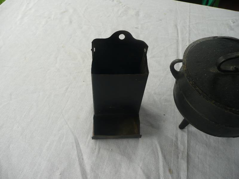 lot 25 image: Antique Cast Black Pot & Match Holder - Very Cool Group - See Pictures