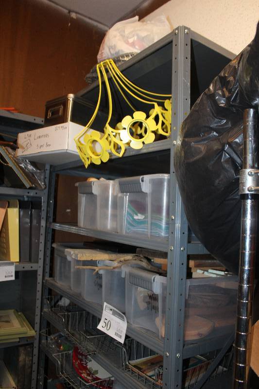 lot 50 image: Shelving Unit Contents Included Decorations, And More