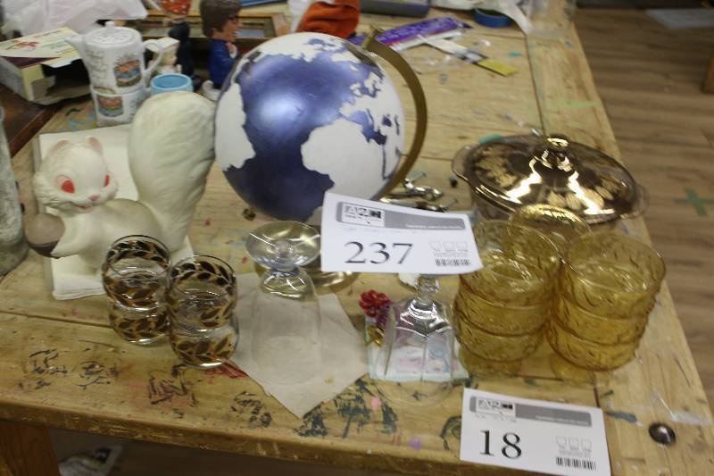 lot 237 image: Cups, Glasses, Globe, Figurines