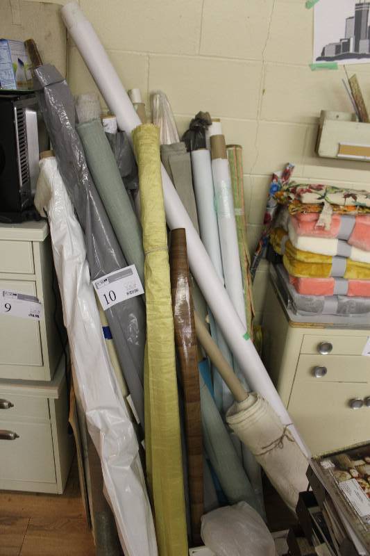 lot 10 image: Nearly one hundred yards of vintage new and new stock upholstery and home decorator fabric