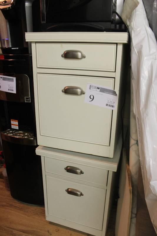 lot 9 image: Lot of (2) Rolling file cabinets with brushed nickel hardware