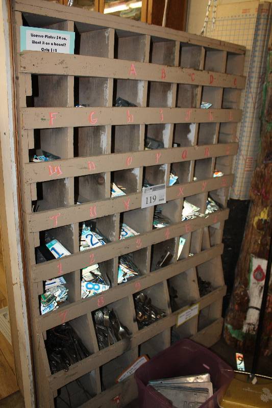 lot 119 image: Vintage rustic cubby from farm in Oklahoma. Solid wood. Great sorting or display sale piece.