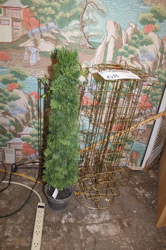 lot 68 image: Vintage postcard stand, rotates. Decorative faux cypress.