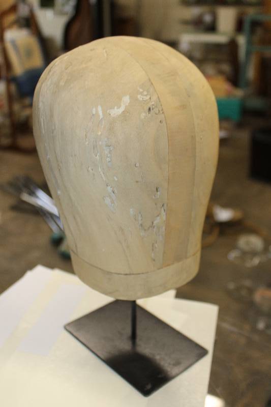 lot 346 image: Wood Head w Metal Stand