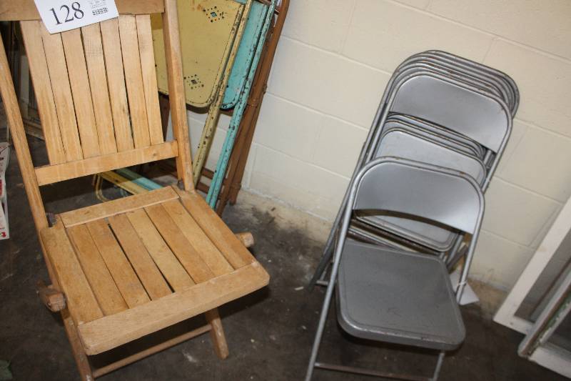 lot 128 image: Folding Chairs Metal, Wood